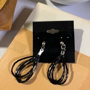 Black beaded tear-drop dangle earrings